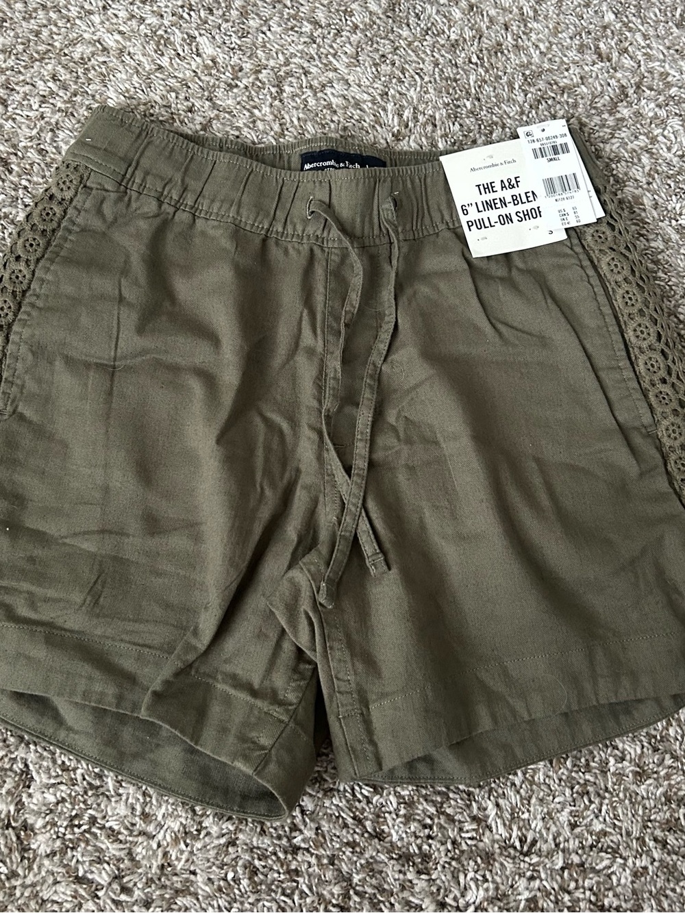 Abercrombie & Fitch Olive Drawstring Linen-Blend Men's Shorts